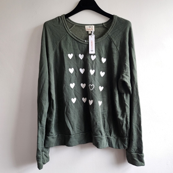New Sundry Multi Heart French Terry Crewneck Pullover Sweatshirt NWT 1/Small - Picture 4 of 9